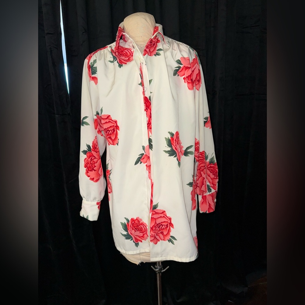 Anastasia Floral Shirt with Red and Green Accents